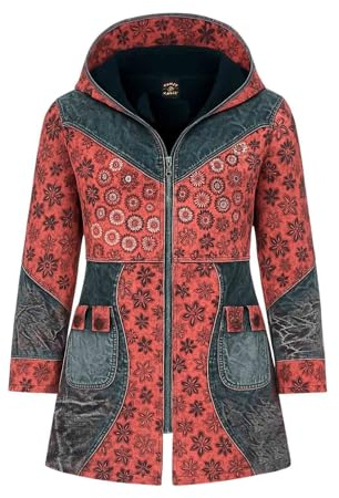 Kunst und Magie Mantel Damen mit Kapuze im Stonewashed Vintage Look – warmer Kurzmantel mit Fleecefutter Jacke