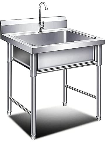 Lavandino lavamani in Argento, lavello in Acciaio Inox, lavabo da Cucina Commerciale, Catering a Mano con Rubinetto, lavabo lavamani per Cucina, Ristorante e casa, 50x50x80 cm