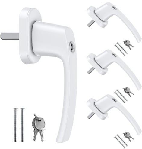 VORXEON 4er Set fenstergriffe abschließbar weiß für Fenster & Balkontür, Gleichschließend, Aluminium, 43 mm Lochabstand, 7×7 mm Vierkant