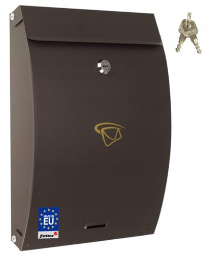 FEINZ Cassetta postale in acciaio inox, marrone 35x25 cm | Cassetta postale in metallo da parete con scomparto per giornali, Chiudibile a chiave, resistente alle intemperie