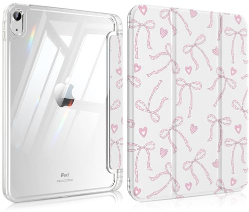 MoKo Cover per iPad A16, iPad 11/10 Gen 11/10.9, Fiocco Rosa Amore | Portapenna, Supporto Tri-Pieghevole, Retro in TPU Trasparente, Auto Svegliati/Sonno, Resistente All'ingiallimento