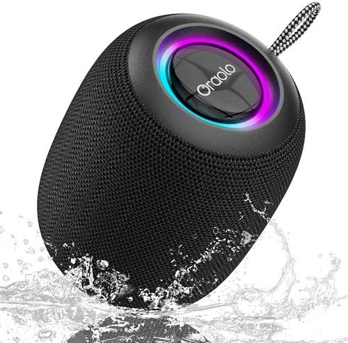 oraolo Mini Bluetooth Speaker, IPX7 Waterproof Portable Speaker | 30H Playtime, LED Light, BT5.4,15W Support TWS, Small Wireless Speakers for Outdoor/Camping/Indoor