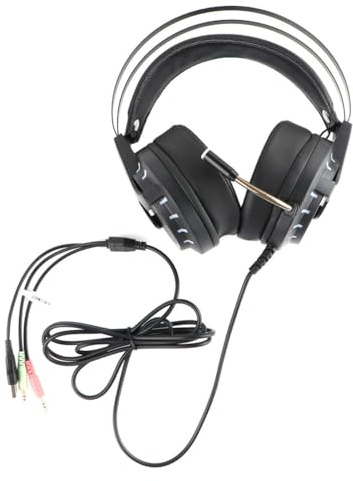 TOVINANNA USB 7.1 Game Headset with Microphone, Low Noise Gaming Headphone with 40mm Speaker Units and Voice Pass-through for Playing Game, Stylish Black Plastic Design