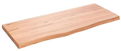 mtlskopl Étagère Murale en Bois de Chêne Massif Verni 100x40 cm, Planche Rustique avec Bord Vif Naturel, Plateau de Table ou Dessus de Meuble de Salle de Bain, Marron Clair
