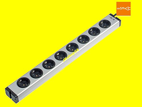 ALU-UNIVERSAL 8-Fach Steckdosenleiste - Mehrfachsteckdosenleiste mit massivem + strapazierfähigem VOLL-Aluminium-Gehäuse mit 5,0 m-Zuleitung, 250 V~, 50 Hz, 16A, 3.600 W, Bodo Ehmann, 0600x00082035