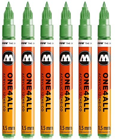 Molotow One4All 127HS-CO Acryl Marker (1,5 mm Strichstärke, hochdeckend und permanent, UV-beständig, für fast alle Untergründe) 6 Stück Farbe 226 metallic grün