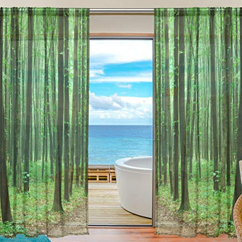 BIGJOKE Vorhang für Fenster, durchsichtig, Wald, Baum, Küche, Wohnzimmer, Schlafzimmer, Büro, Voile, 2 Stück, Multi, 55x78 inches