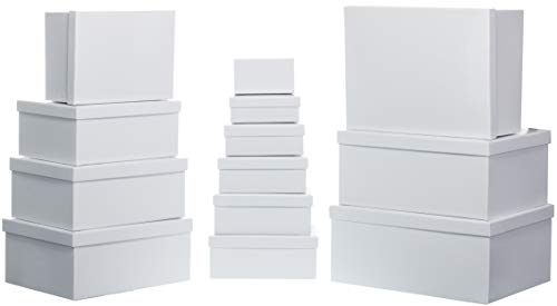 Brandsseller Geschenkbox Aufbewahrungsbox Kartenkarton mit Deckel - Stabiler Karton - 13er Set in absteigender Größe - Weiß