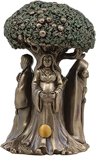 Ebros Statue mit keltischem Heiligem Mond, dreifache Göttin Mutter Maiden Krone unter Baum des Lebens, 14 cm hoch, Hecate, Brigid, Wicca, Heilige Dreifaltigkeit, Dekoration, Skulptur, dekorative