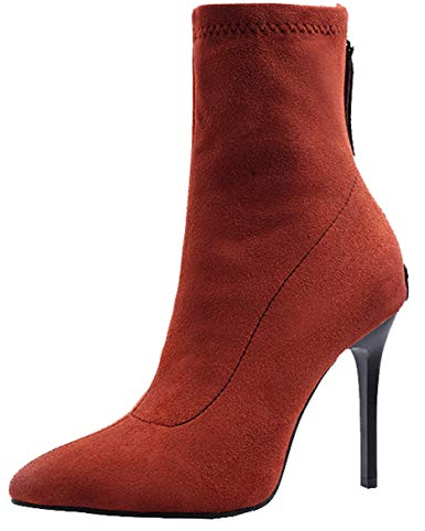 LUXMAX Stivali Donna con Tacco a Spillo Alto Scarpe a Punta Eleganti Stivaletti alla Caviglia con Cerniera Dietro (Marrone) - 46 EU