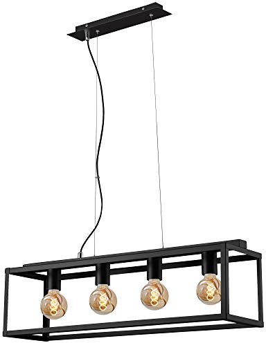 Briloner Leuchten Pendelleuchte, Pendellampe 4-flammig, Hängelampe retro vintage, Black Steel, 4x E27, max. 40 Watt, Schwarz, 750x200x1200mm (LxBxH), 4020-045