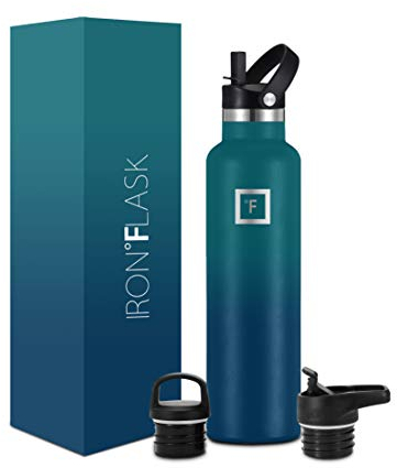 Insulated Water Bottle with Straw Lid Narrow - 710ml (3 Lids) - Cold 24hrs & Hot 12hrs Drinks - Double-Walled Stainless Steel Metal Leakproof Travel Sports Gym Camping & Hiking Hydration Flask
