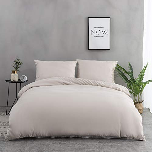 MOHAP Parure de Lit 4 Pièces Housse de Couette 220x240cm + Drap Housse 140x190/200cm avec 2 taies d'oreillers 65x65cm Beige pour 2 Personnes Parure 120 Fils/cm² en Microfibre