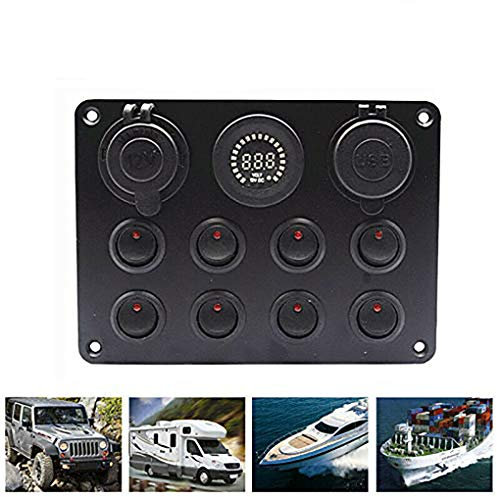 Quadro multifunzione per barche, pannello interruttore marino ON-OFF a 8 bande con doppio caricatore USB, display a LED di tensione e presa accendisigari per veicoli camper camper, rosso