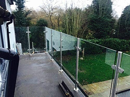 Panoroof 12mm Toughened Balustrade Safety Glass Panels, Polished Edges and Dubbed Rounded Corners - Glass, Poles & Clamps (Corner 90 Degree Pole 4 Clamps Stainless Steel)