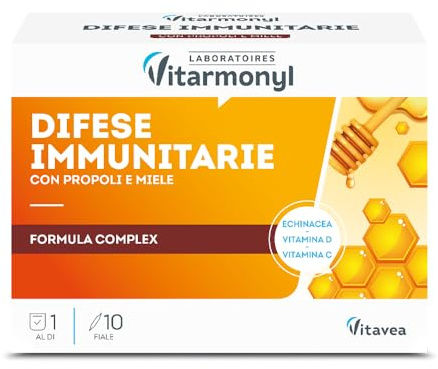 Vitarmonyl Difese Immunitarie - Formula Complex - 10 Fiale | Con Propoli, Miele, Echinacea, Vitamina C, D - Azione Ricostituente - Senza Glutine e Lattosio - Trattamento Mirato