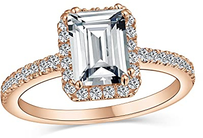 Zeitlos Klassisch Elegant 3CT Halo AAA CZ Art Deco Stil Klar Rechteck Smaragd Cut Verlobungsring Für Frauen Zirkonia Pflaster Dünn 1 MM Band .925 Sterling Silber Rosé Vergoldet