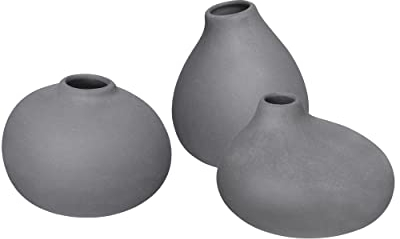 blomus -Nona- 3er Set Porzellan Vase, 3 Formen, Blumenvase, Dekovase, Tischvase, Farbe Pewter, Material Porzellan (66223)