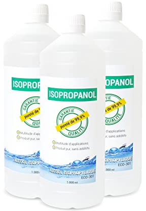 EQM - ECO-301 - Isopropanol - Isopropylalkohol 99.9% - 3x1 L - Reinigung von elektronischen Bauteilen, Linsen und Bildschirmen - Reinigung von Harzen im 3D-Druck
