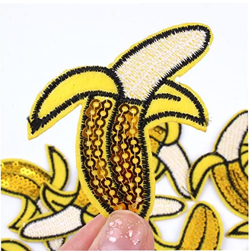 10 Stücke Pailletten Banane Patch Bestickt Eisen Auf Früchten Aufkleber Für Mäntel Kleidungsstücke Dekoration Handgemachte Appliques Abzeichen