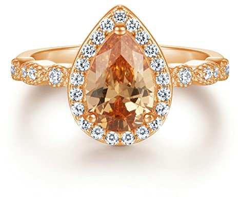 Gualiy Damen Ringe Silber 925 Mit Stein, Ring Rosegold Mit Stein 925 Sterling Silber Wassertropfenlets Damenringe, Roségold-Hauptring, Größe 49 (15.6)