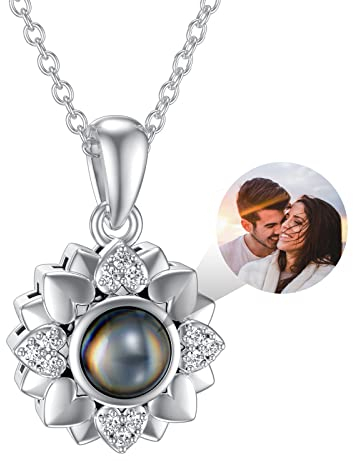 Dorunmo Personalisierte Projektion Bild Anhänger 925 Sterling Silber Halskette Kette mit Foto Bild Anhänger Geburtstag Jubiläumsgeschenke für Sie/Frauen/Freundin/Mutter Schmuck(Silber)