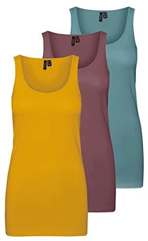 VERO MODA VMMAXI My Soft Long Tank Top GA 3P - Canotta da Donna, Giallo/Rosa/Verde (1 x Chai Tea/1 x Rose Brown/1 x North Atlantic), L