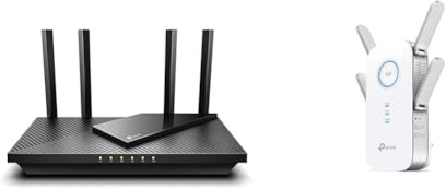 TP-Link Archer AX55 Wi-Fi 6 Router, Schwarz & RE655 WLAN Verstärker Repeater AC2600 (Dual-WLAN AC + N, 1733 MBit/s 5GHz + 800MBit/s 2,4GHz, Gigabit-LAN-Port, App Steuerung, Maximale Abdeckung)