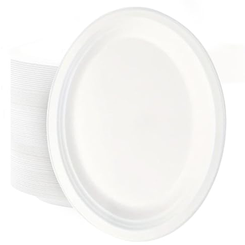 EcoWise Strong Oval Plates - Pack of 50 Super Rigid Biodegradable Dinner Plates 10x8 Compostable for Birthday, Christmas, BBQ