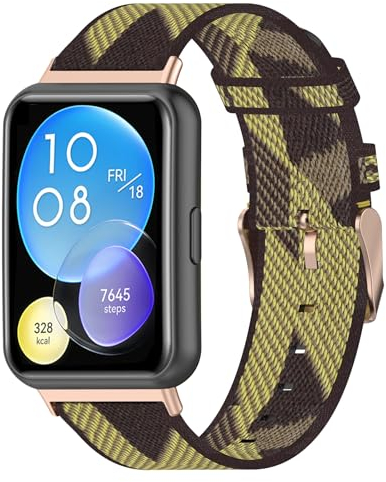 MIJOBS Nylon Armbänder für Huawei Watch Fit 2 Ersatzarmband Huawei Watch Fit 2/Active/Elegant/Classic Armband mit Edelstahl Metall Schließe Armband im Gestreiften Design Nylon Uhrenarmband