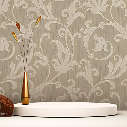 TADESSI Tapete Barock Nicolo M1-No.3763 | Vliestapete | Beige | Silber | Klassik | Barocktapete