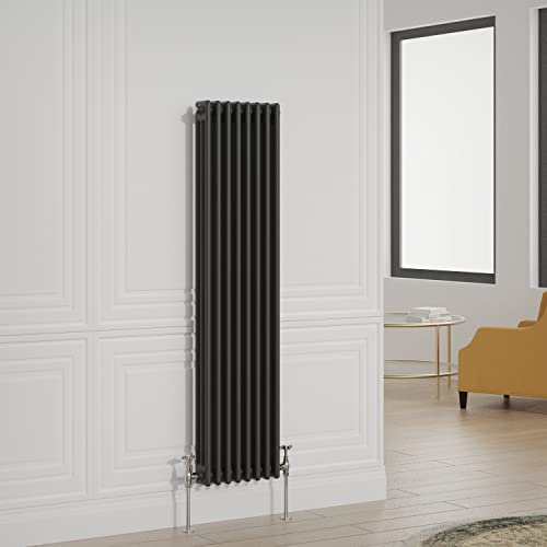 Warmehaus Traditional 3 Column Black Vertical Tall Radiator 1500x380mm | Victorian Radiator, Radiators Wall Mounted Central Heating, Designer Triple Column Radiator, Bathroom Kitchen Tall Radiator