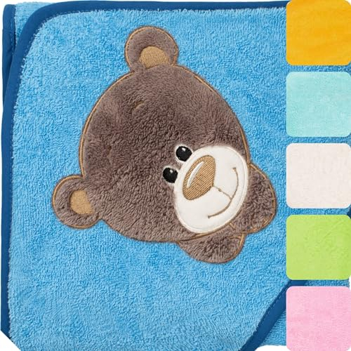 Morgenstern Kapuzenhandtuch Kinder Baby 100 x 100 cm Mädchen & Jungen 100% Baumwolle Frottee Oeko-TEX® Zertifiziert Handtuch Badetuch Badehandtuch Bär