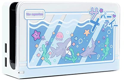 GeekShare Cubierta de base OLED para interruptor antiarañazos, almohadilla de manga dura para Switch OLED Dock, carcasa de repuesto compatible con Nintendo Switch OLED Dock (Shark Party)