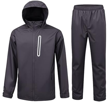 igeekwell Regenanzug Regenjacke Herren Wasserdicht Atmungsaktiv Fahrrad Regenbekleidung Reflektierender Fischen Regenmantel Leichter Winddichte Regenjacke+Regenhose Set