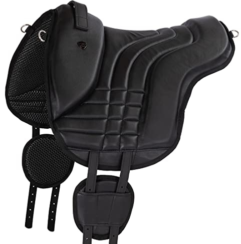 Equinate Reitpad Stella aus synthetischem Leder Pferd Schwarz - Bareback Pad mit pflegeleichter Neopren Unterseite - Reitkissen Baumloser Sattel