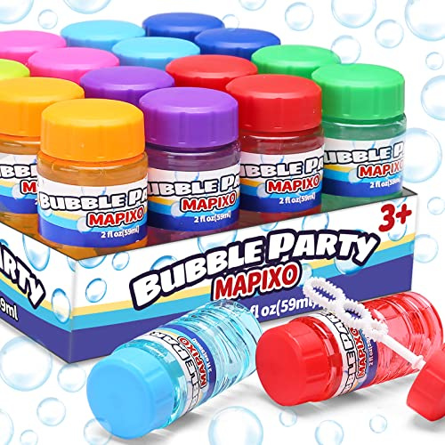 16 Pack Bubble Bottles, 8 Color, Wand Attached to Cap Party Favors for Kids