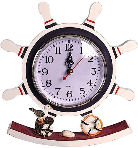 Beavorty Nautische Schiffsraduhr Strand Meer Tischuhr Mit Möwe Rettungsring Tischdekoration Im Mediterranen Stil Für Kinderzimmer Kinderzimmer