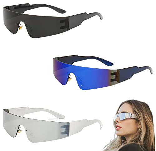 Ksvaye 3 paia di Occhiali Techno,Occhiali Futuristici, Occhiali Divertenti Occhiali Veloci da Uomo e da Donna per Giochi di Ruolo,Feste di Carnevale