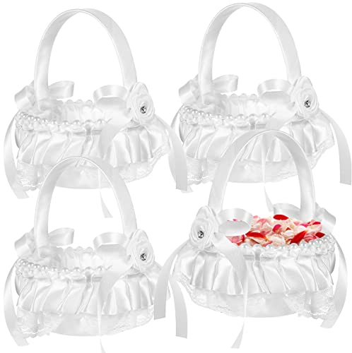 4Stücke Kleiner Korb mit Henkel, Streukorb Rattankorb, Streukorb Hochzeitskorb, Geflochtener Blumenkorb, Hochzeit Streukörbchen Für Party Festival Hochzeit Fotografie Requisiten