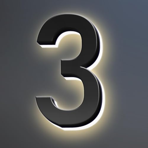 MtalNumbeor Hinterleuchtete LED-Hausnummern für Außen (3,8 Zoll/200 mm) | LED-Hinterleuchtung, modernes Design, Edelstahl & Acryl, wasserdicht, einfache Montage, klare Sichtbarkeit bei Nacht.