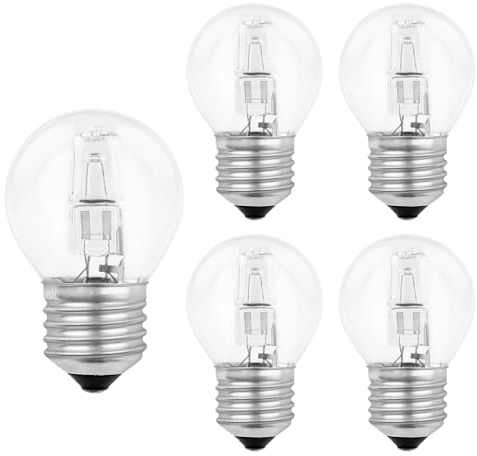 SCNNC Halogen Glühbirne G45 E27 28W Dimmbar AC 230V, 370LM Warmweiß 2700K, Klar Halogen Leuchtmittel E27 Kugel für Deckenleuchte, Wandlampe, Stehlampe, 5 Stück