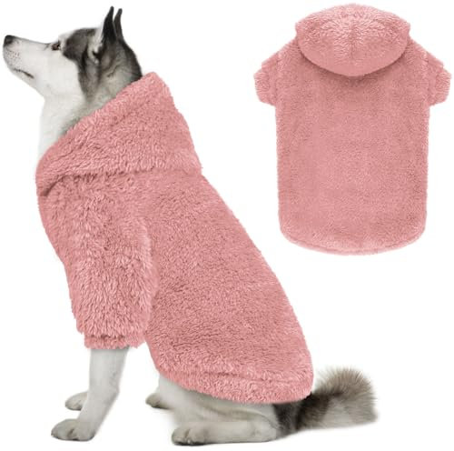 Fuzzy Dog Hoodie Hundepullover für große Hunde, weich, doppelseitig, Plüsch-Fleece, Pullover, Kleidung, Mäntel, Kapuzenpullover, Sherpa-Kapuzen-Sweatshirt (Rosa, XXL)