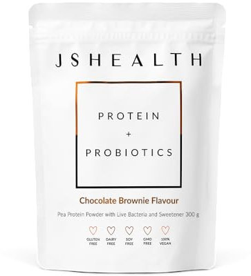 JSHealth Vegan Pea Protein Powder with Probiotics - Chocolate Brownie Flavor - Gluten Free, Non GMO, Plant Based Protein Drink Mix, 300g