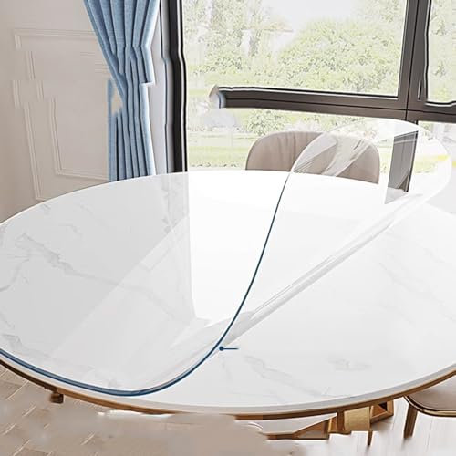 Transparent Tischfolie Rund Abwaschbare,Durchsichtige Schutzfolie Wasserdicht,Glasklar Folie Fettdicht,klarsicht tischdecke,Tischmatte geruchsneutral,für Zuhause,Vielseitig Einsetzbare (3mm,125cm)
