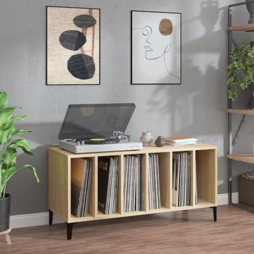 LAPOOH Mueble Discos Madera contrachapada Roble Sonoma 100x38x48 cm, Estanteria CD, Mueble Tocadiscos, Mueble para Discos, Mueble para Vinilos, Mueble para Tocadiscos - 831984