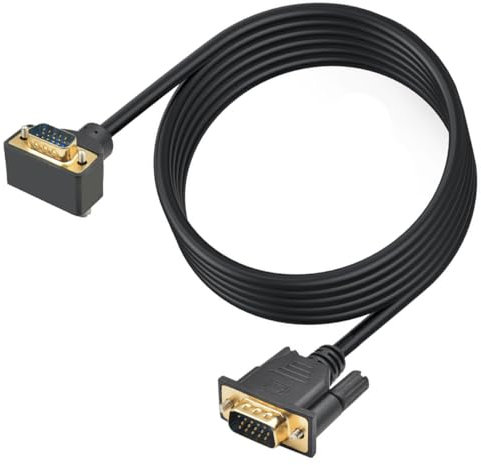 90 Degree Angle VGA Cable, VGA to VGA Cable, 15 Pin VGA Male to Male Computer Monitor Cord Support 1080p Resolution for Laptop, Computer, PC, Projector, Monitor, HDTV, More (1.5M) (Down)