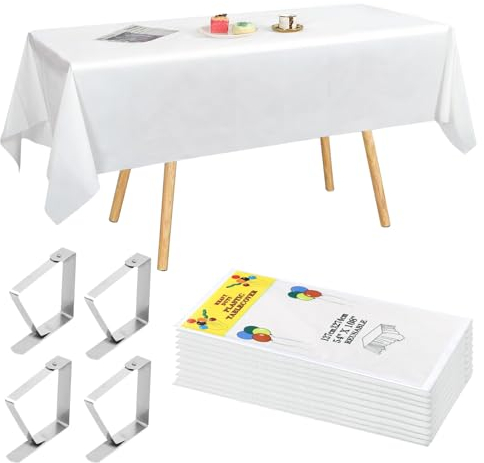 Tischdecke Einweg Weiß Tischtuch Rechteckig Tischdecken 10 Stück Einweg Kunststoff Tischdecken Wasserdicht Geburtstag Tischdecken 137 x 274 cm Bierbank Tischdecke für Party Hochzeit Grillen Picknick