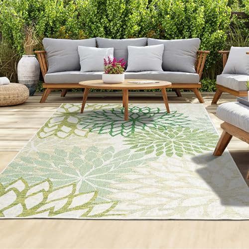 homeart Outdoor Rug - Easy-Clean, Durable, Stain-Resistant, Weather & UV Resistant Indoor & Outdoor Rugs for Porch, Deck, Balcony, Garden, Picnic and Patio | Bellis Green - 160x230cm