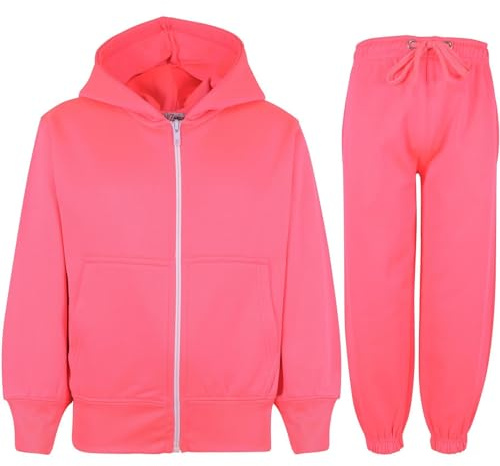A2Z 4 Kids Girls Boys Tracksuit Plain Camouflage Fleece Hooded - T.S Plain Neon Pink 2-3.